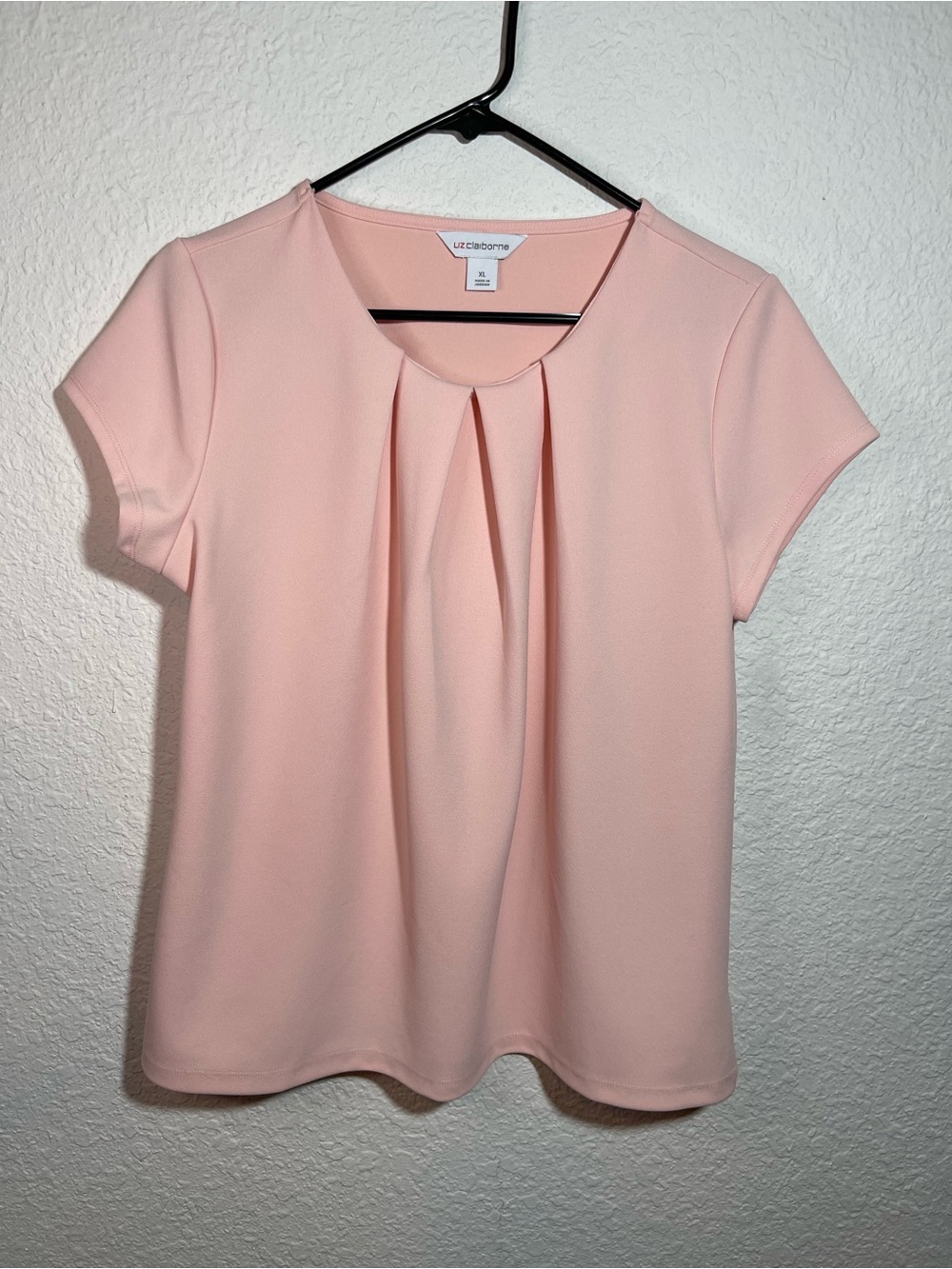 Liz Claiborne Blush Pink Short Sleeve Pleated Front Top Size XL